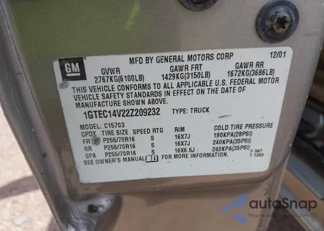 2002 GMC Sierra 1500 Sle from USA, damaged, VIN 1GTEC14V22Z209232